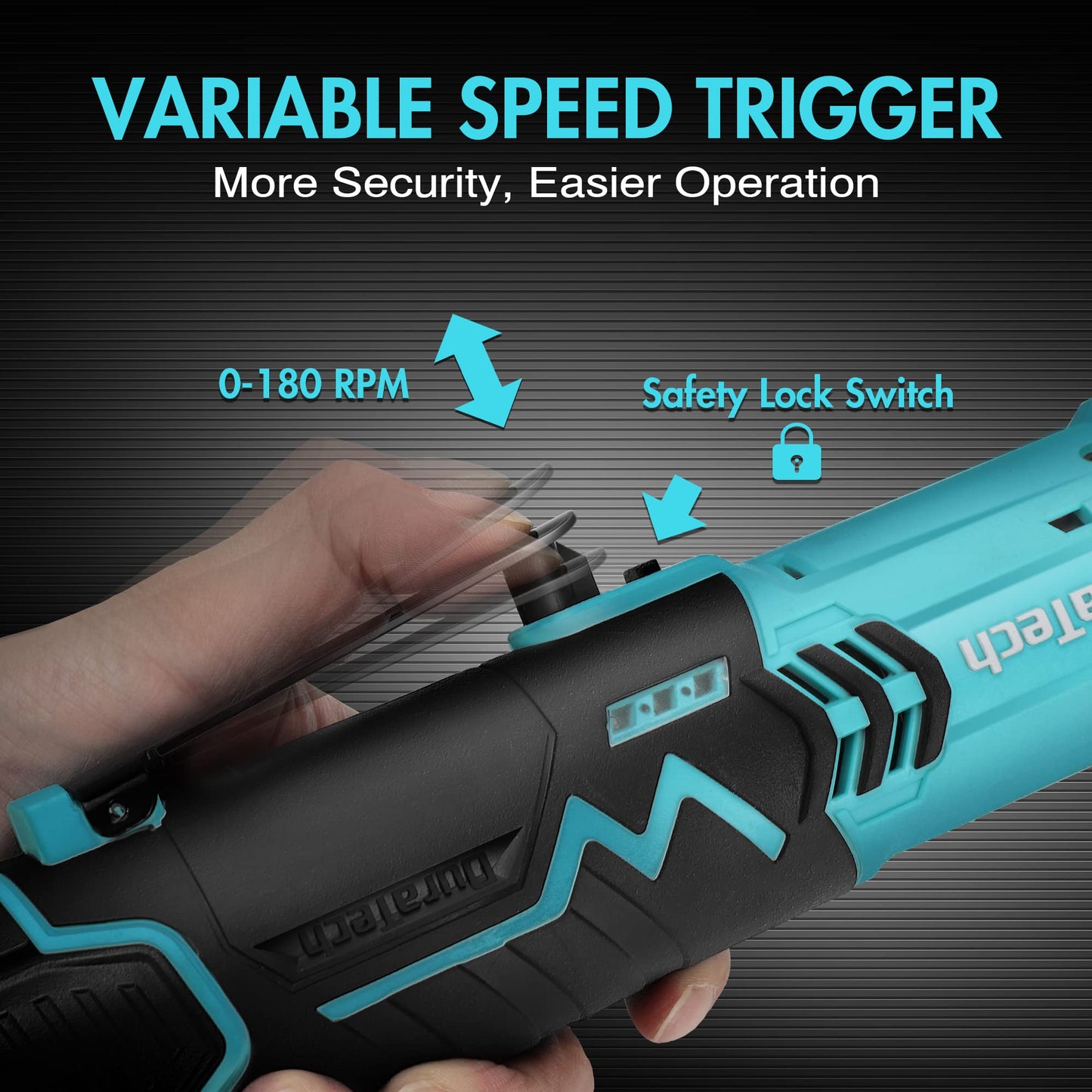 DURATECH Cordless Electric Ratchet Wrench Set, 48 Ft-lbs 3/8" 12V Power Ratchet Wrench with 2PCS 2.0Ah Li-Ion Battery, 1 Hour Fast Charger, 8PCS Sockets, Extension Bar, Adaptor, Variable Speed Trigger