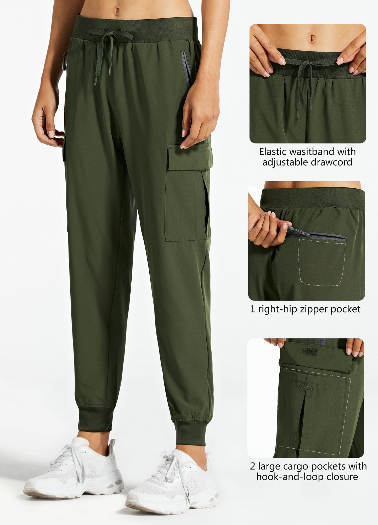 Libin Women's Cargo Joggers Lightweight Quick Dry Hiking Pants Athletic Lounge Casual Travel, Army Green XL