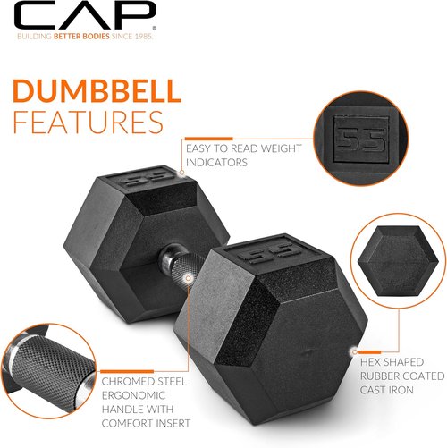 CAP Barbell Coated Hex Dumbbell - Versatile Weights from 10 to 120 lbs | Multiple Colors Available