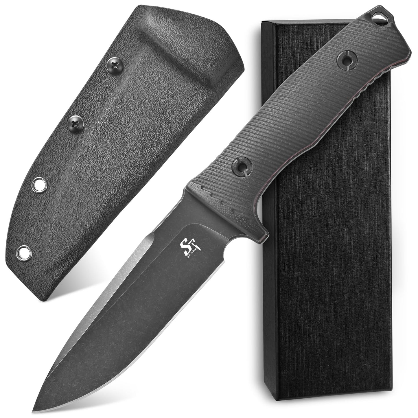 Sitivien ST37 Fixed Blade Knife Black Stonewashed DC53 Steel Blade Two Tone G10 Handle Full Tang Knife with Sheath for Outdoor Camping Hiking Working Survival (Black)