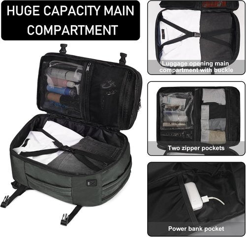 ECOHUB Travel Backpack - Airline Approved Personal Item Bag | Waterproof 13-Pocket Daypack, Gray