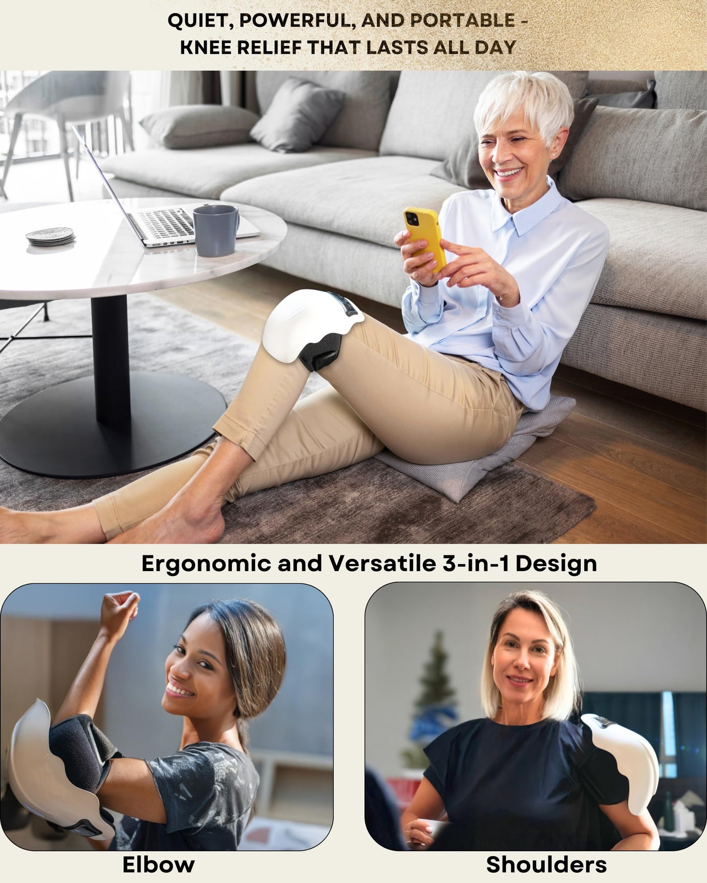 JoyKnee Cordless Knee Massager with Heat & Red Light Therapy – Adjustable Heat & Vibration – Lightweight, Portable & Multi-Use for Knees, Shoulders & Elbows – Relaxing and Comfortable Design