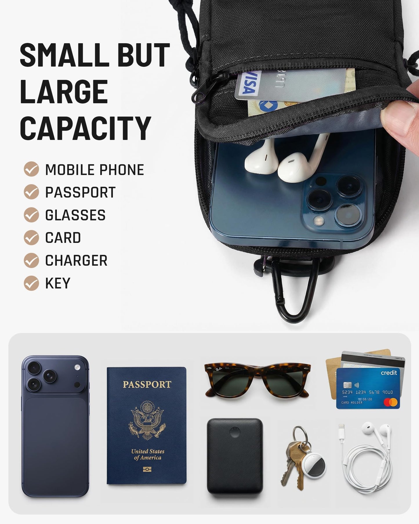 Neverwhy Molle Cell Phone Pouch for Backpack - Waterproof Tactical Belt Phone Strap EDC Tech Pouch Holder for iPhone 17 Pro Max Hikers Outdoor, Black