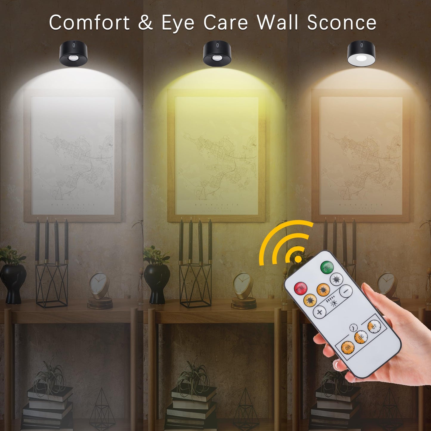 Rihvy Rechargeable Wall Lights for Bedroom with Remote, 3000mAh Wireless Battery Operated Wall Sconce 3 Color Temperatures, Dimmable Magnetic 360°Rotation Picture Lights for Wall Reading Bedside(2pcs)