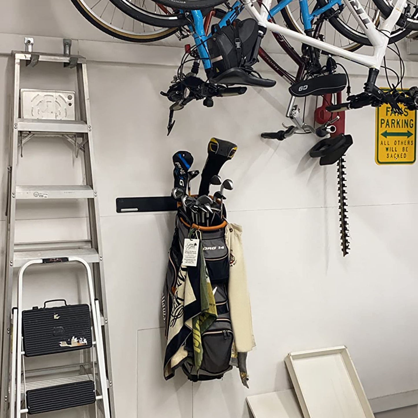 Golf Bag Wall Mount Rack,Durable Golf Storage Organizer,Golf Bag Storage Rack for Garage Wall,Golf Bag Hangers,Golf Club Wall Mount Rack,Blat Blat Golf Bag Organizer-All for Expand Storage Space