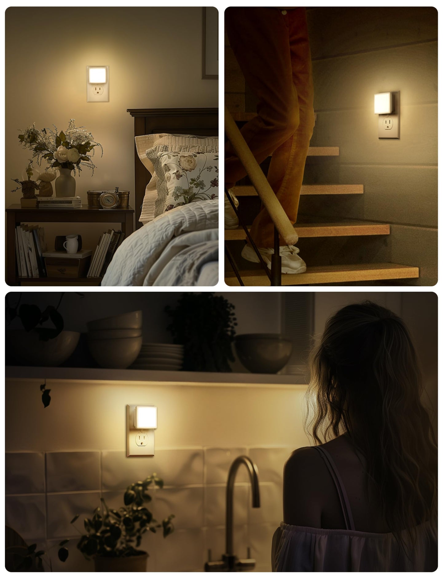 Night Lights Plug into Wall, LED Night Light with Dusk-to-Dawn Light Sensor, 0.3W Warm White Plug in Night Light for Kids, Bedroom, Adults, Bathroom, 2 Pack, Non-dimmable