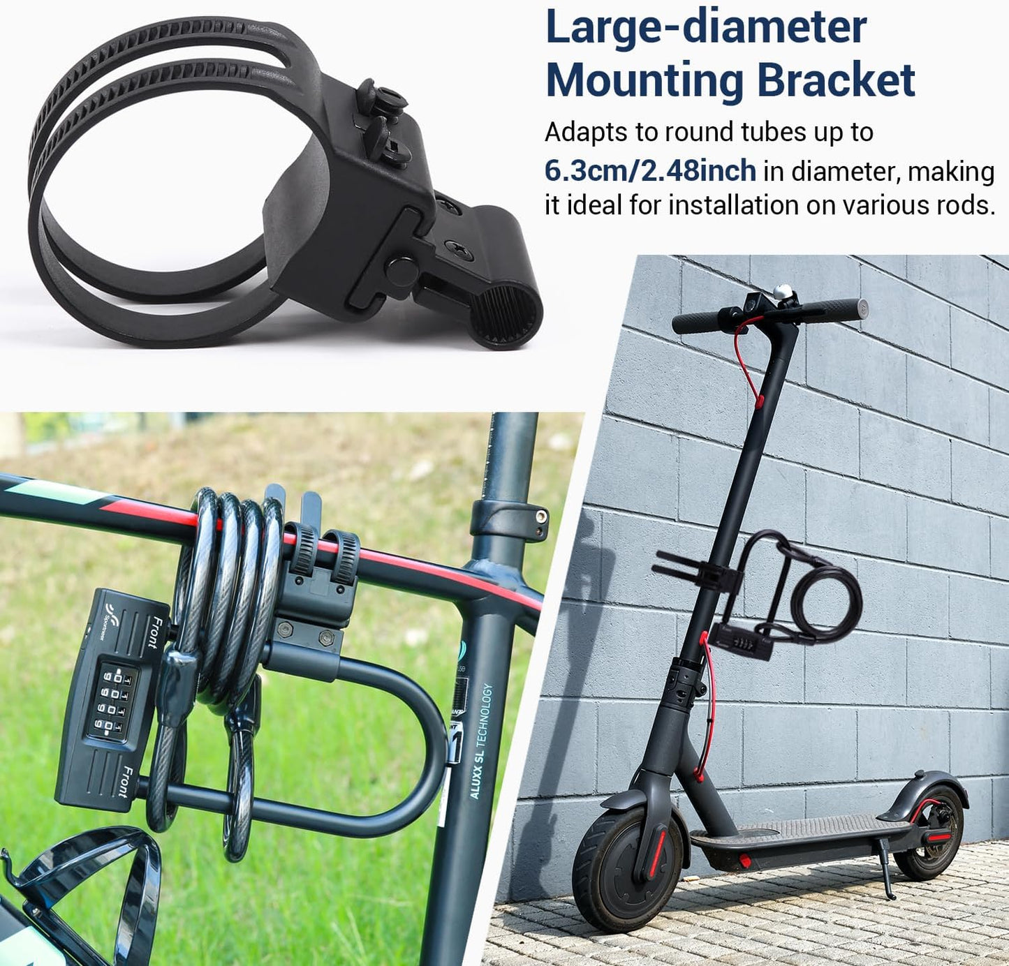 Sportneer Bike Lock - Heavy Duty 14mm Keyless Combination U-Lock with 5ft Security Cable | 9.05''x4.9''