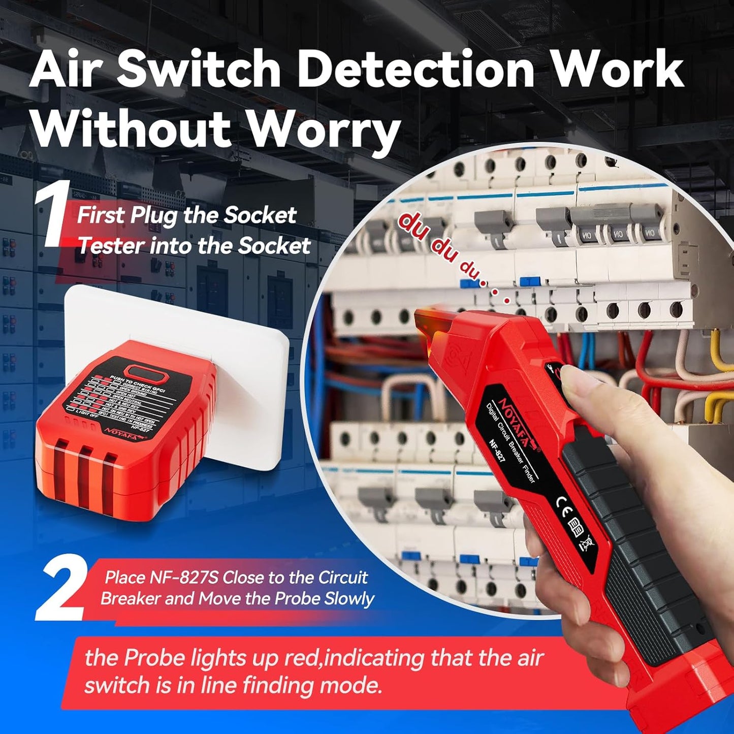 NOYAFA NF-827 Circuit Breaker Finder Tool & GFCI Outlet Tester - 90-120V AC, Includes Accessories & Storage Case