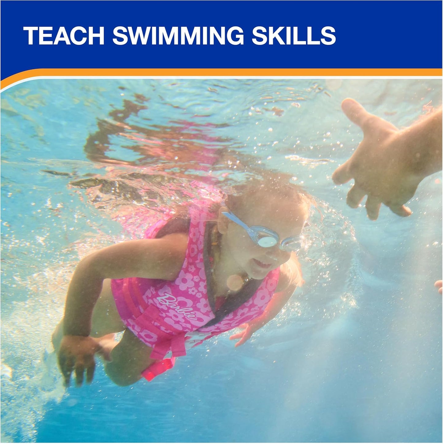 SwimWays Barbie Swim Trainer Life Jacket - US Coast Guard Approved Kids Vest | For 33-55 lbs