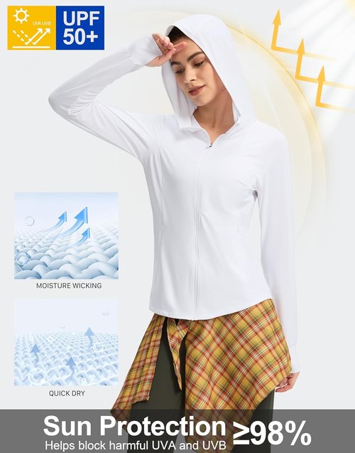 G Gradual Women's Sun Protection Hoodie Jacket - UPF 50+, Lightweight, Long Sleeve, 4 Pockets, Ponytail Hole