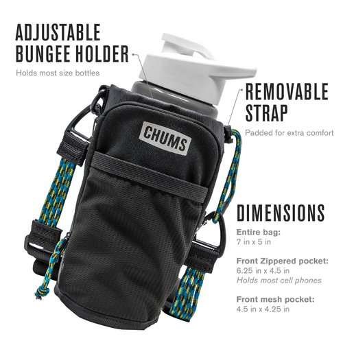 Chums Rover Bottle Sling – Water Bottle Carrier Bag with Strap - Fits Most Drink Containers, Sling Bag for Men & Women, Crossbody Water Bottle Holder for Hiking, Travel, & Outdoor Adventures (Black)