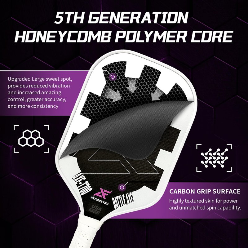 Axemdeyno Pickleball Racket, Carbon Fiber Pickleball Paddle, with a 16mm Power Polymer Honeycomb, Upgraded Pickle Ball Paddle Designed for Unmatched Power