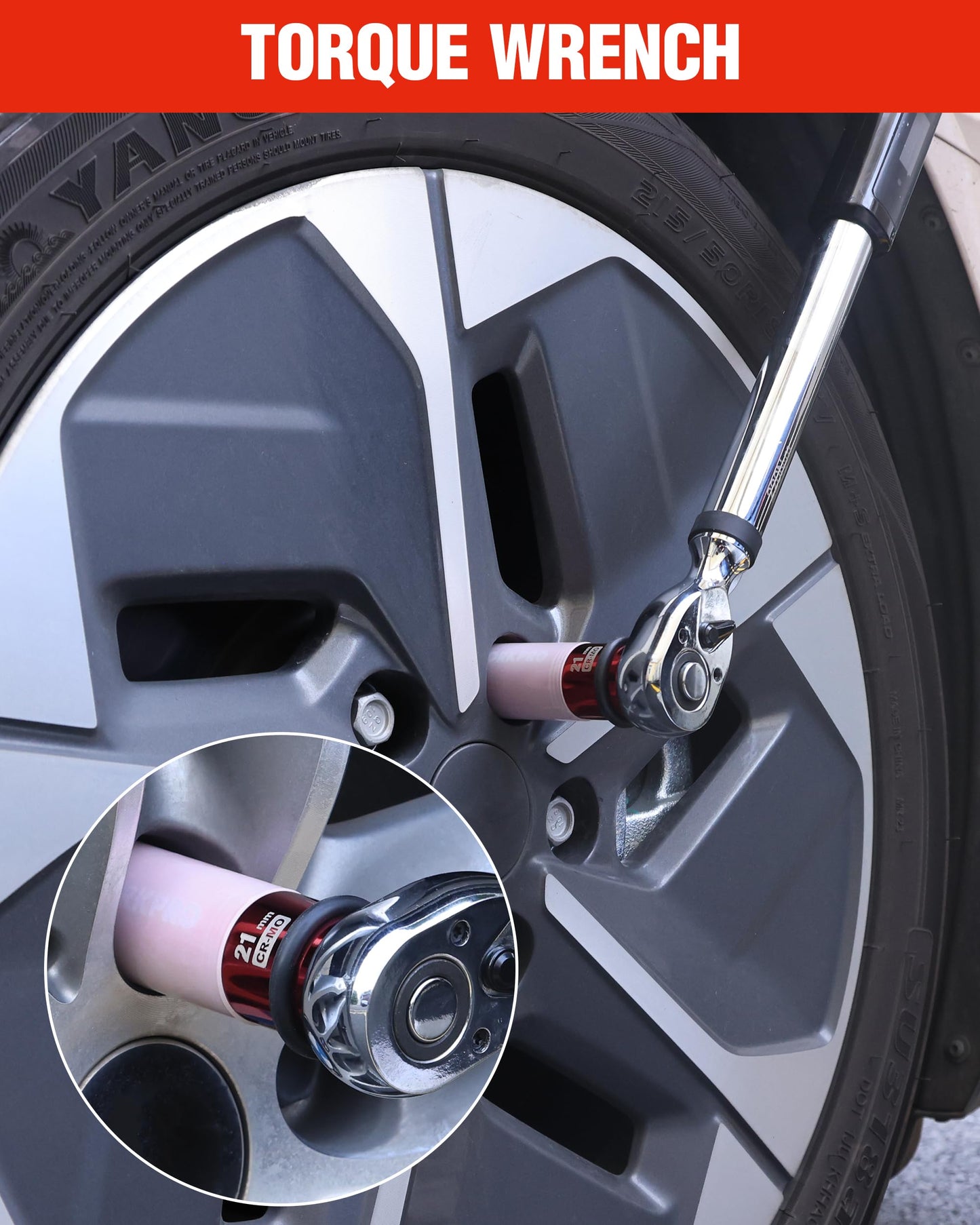 WORKPRO 1/2" Drive Lug Nut Impact Duty Socket, 21mm Deep Thin Wall Socket, Made of Premium Cr-Mo Steel, Non-Marring Lug Nut Wheel Sockets for Car