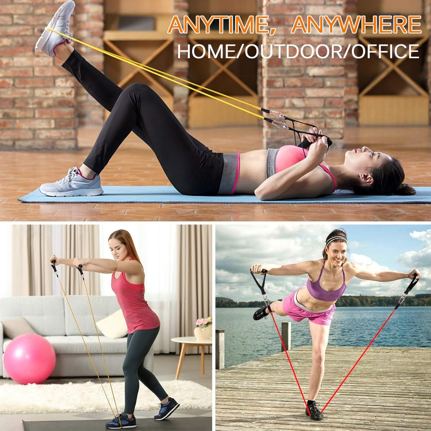 Resistance Bands Set by [Brand Name] - 12-Piece Workout Bands with Handles, Door Anchor & Carry Bag for Home Fitness