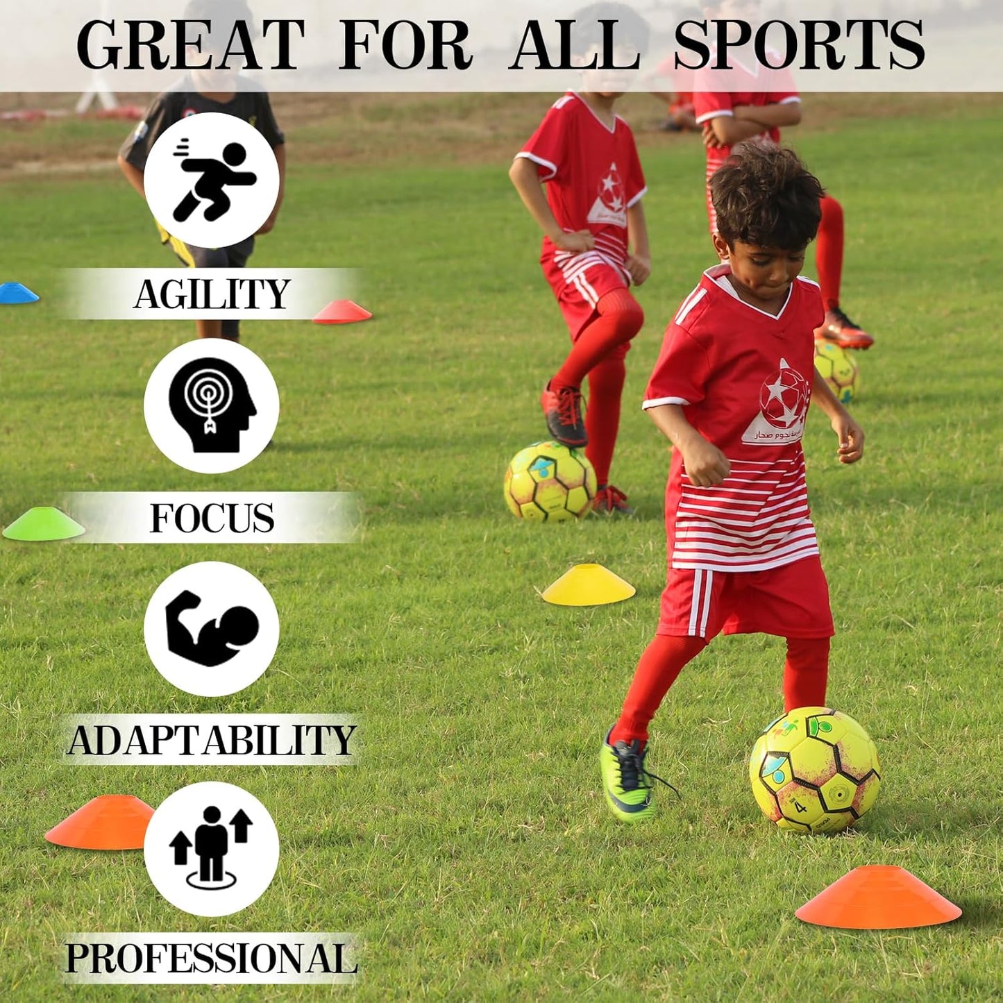 Soccer Cones - 15/25/30/50 Pack with Mesh Bag & Strap | Agility Training for Football, Basketball & Running