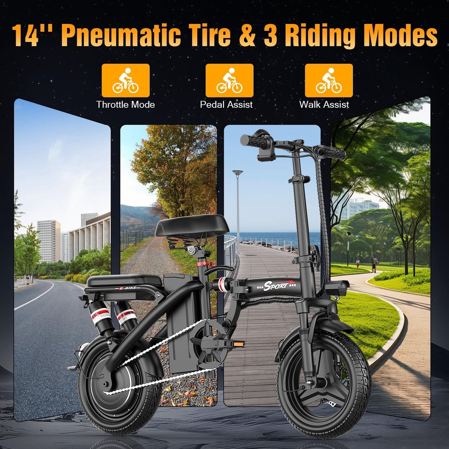 AZHAR Foldable Electric Bike - 1200W Peak Motor, 25 MPH Speed, 45 Miles Range | Compact & Portable Design