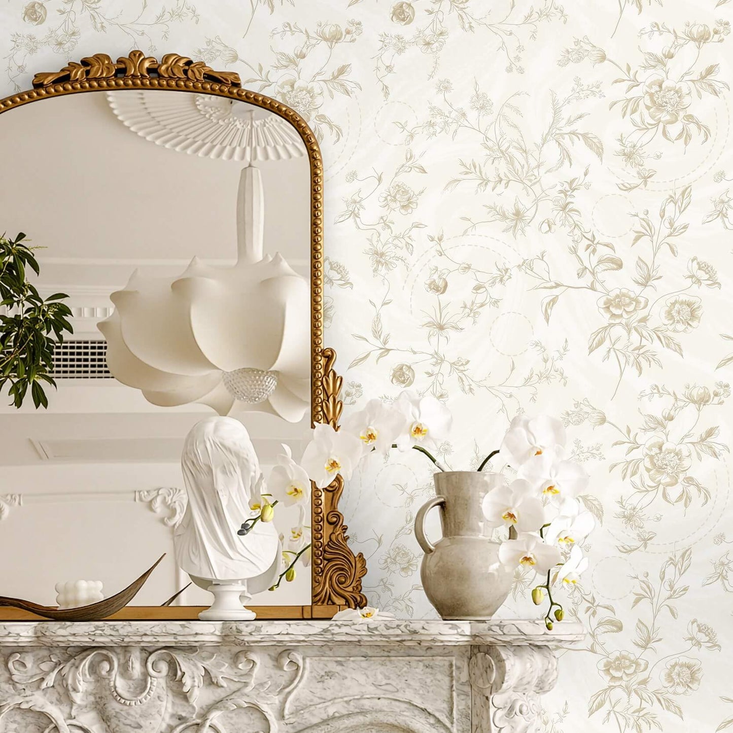 Ismoon Peel and Stick Wallpaper Floral Vintage Stick on Wall Paper Beige French Textured Contact Paper for Cabinet Removable Self Adhesive Wallpaper Vinyl Roll Shelf Deco, 17.3x78.7in