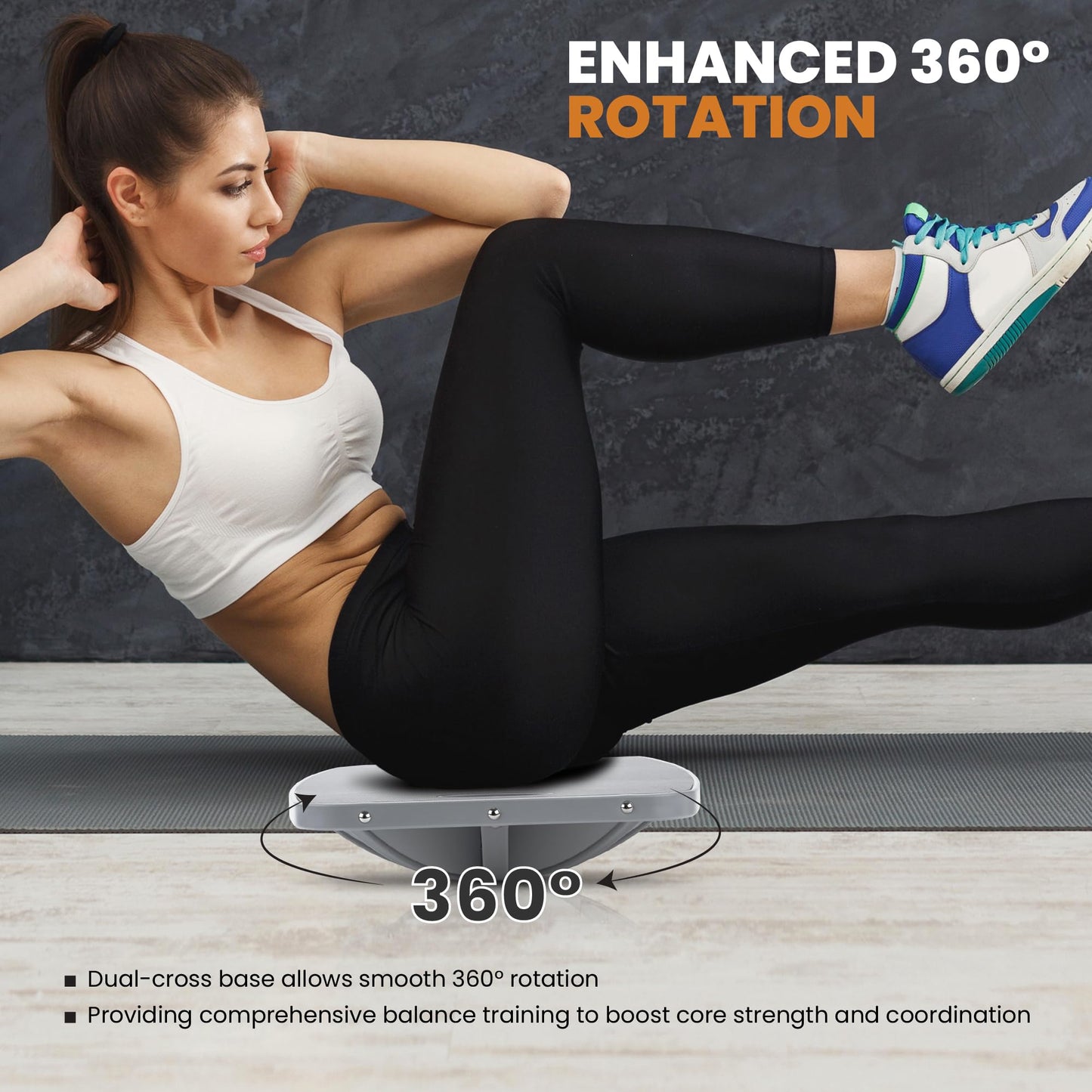 Professional Wooden Balance Board, 360 Degree Portable Wobble Board with Comfortable Surface, Standing Desk Rocker Board for Physical Therapy, Core Strength Stability Training (Advanced 360° Rotation-Modern Gray)