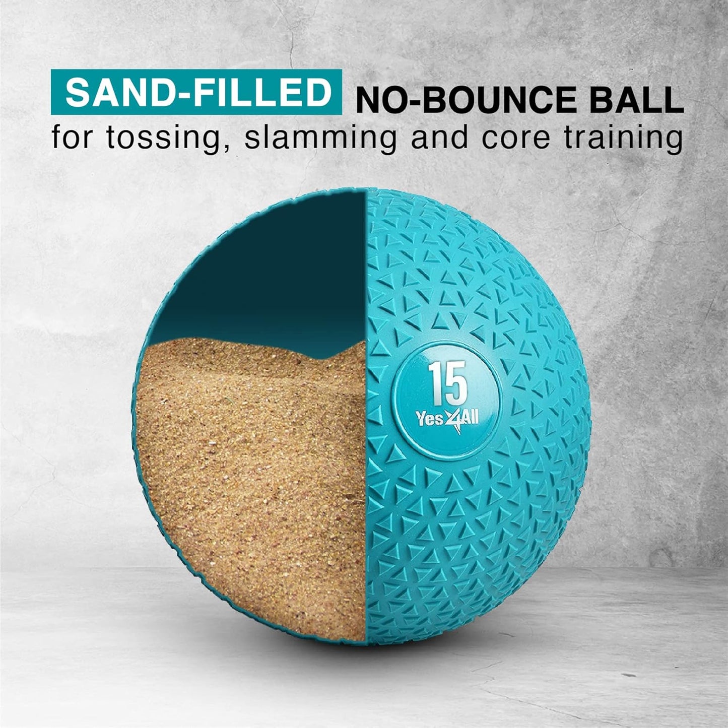 Yes4All Slam Balls - 15lbs Durable PVC Sand-Filled Weighted Ball for Strength Training | Triangle Teal