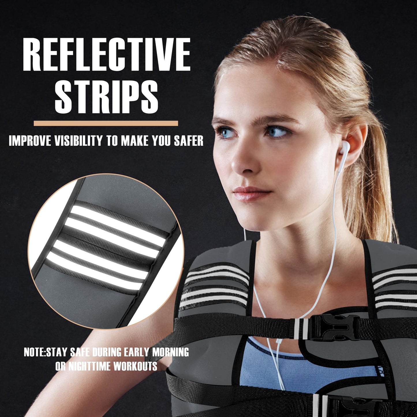 NATURELUX Weighted Vest with Reflective Stripe and Adjustable Buckle Straps, Dark Grey, 25 lbs