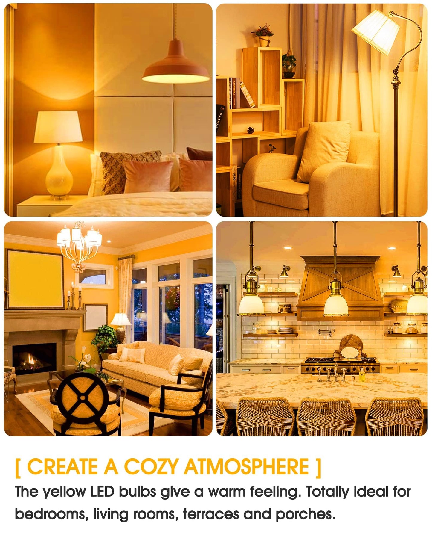 Yellow Bug Light Bulbs Outdoor, 150W Equivalent A19 Yellow Bug Lights for Outside, 13W High Brightness 1800K for Porch Lights, Not-Dimmable A19 Bulb for Patio, Deck, Backyard, Hallway, 2 Pack