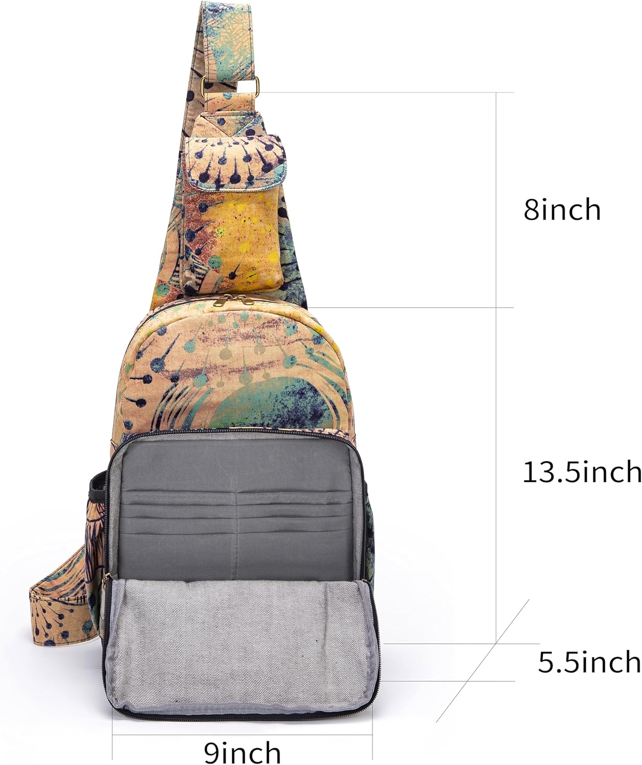 Skiennix Women’s Sling Bag - Large Bohemian Elephant Canvas Crossbody Bag | Purple & Yellow