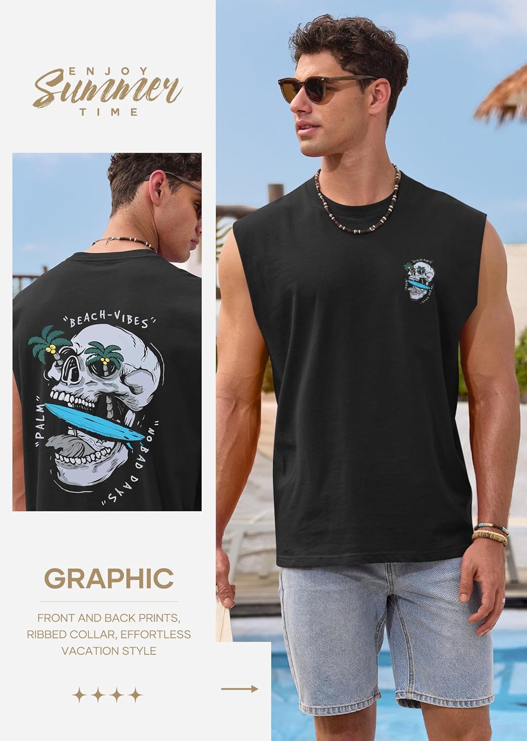 Skiennix Men's Graphic Tank - Soft Cotton Sleeveless Casual Shirt | Loose Fit (S-XXL)