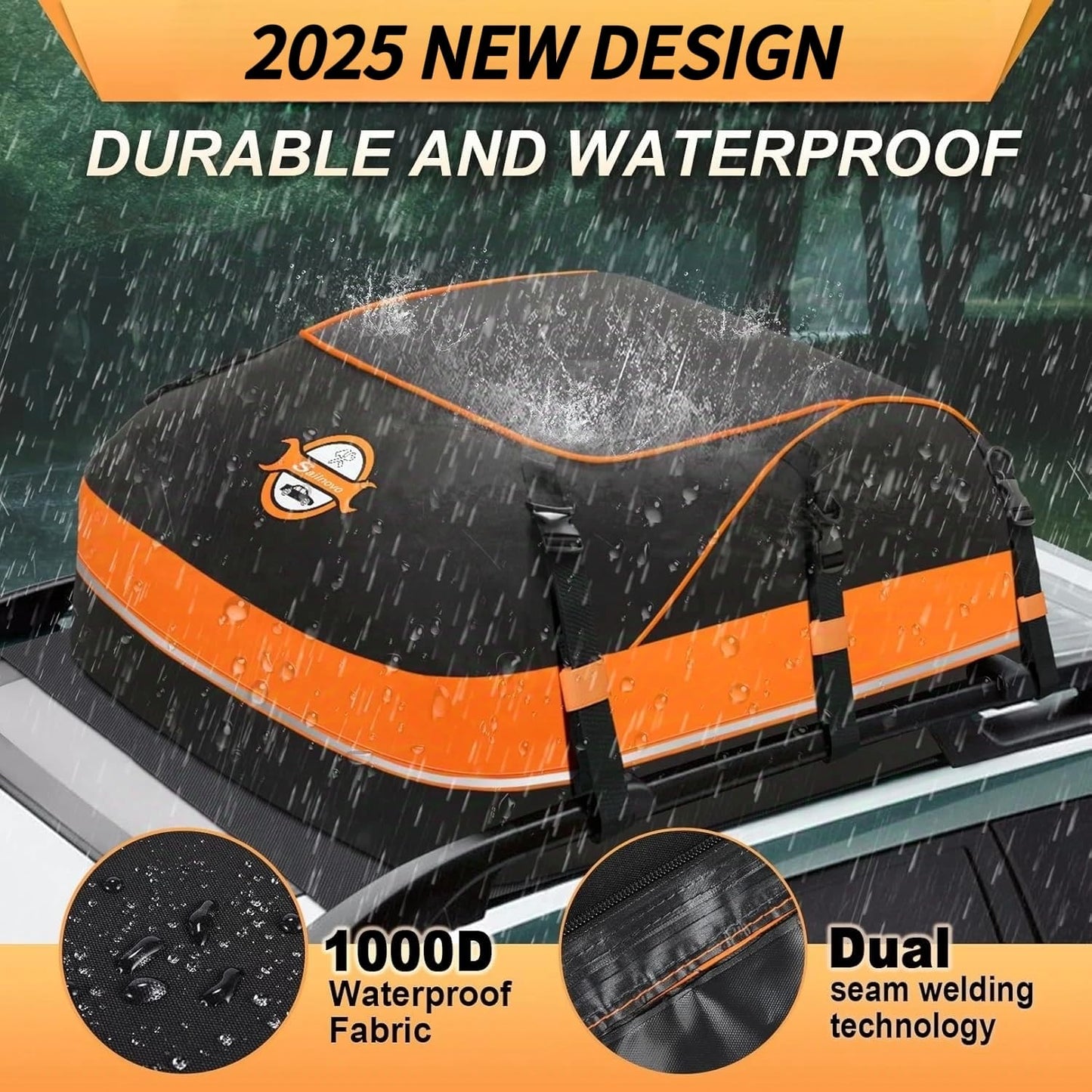 Sailnovo Car Rooftop Cargo Carrier Roof Bag, 20 Cubic Feet Waterproof Car Rooftop Cargo Carrier Bag Fit Car with Without Roof Rack - Car Top Carrier with Tie-Down Strap, Safety Hook