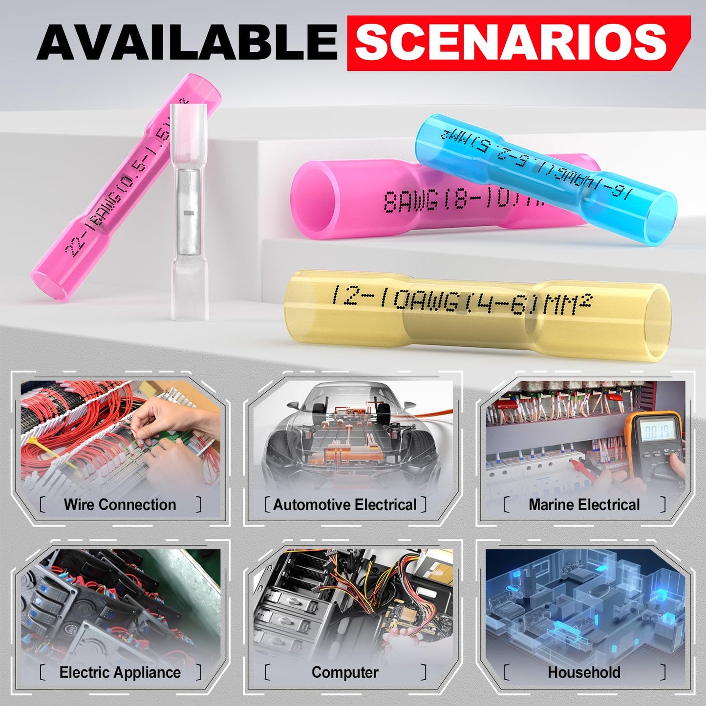 AIRIC Heat Shrink Butt Connectors 8 AWG, 20 Pcs Waterproof Electrical Crimp Splice Terminal for Auto Repair, Insulated Marine Grade Connector for 8 Gauge Wire, Wiring Crimps Terminals, Red