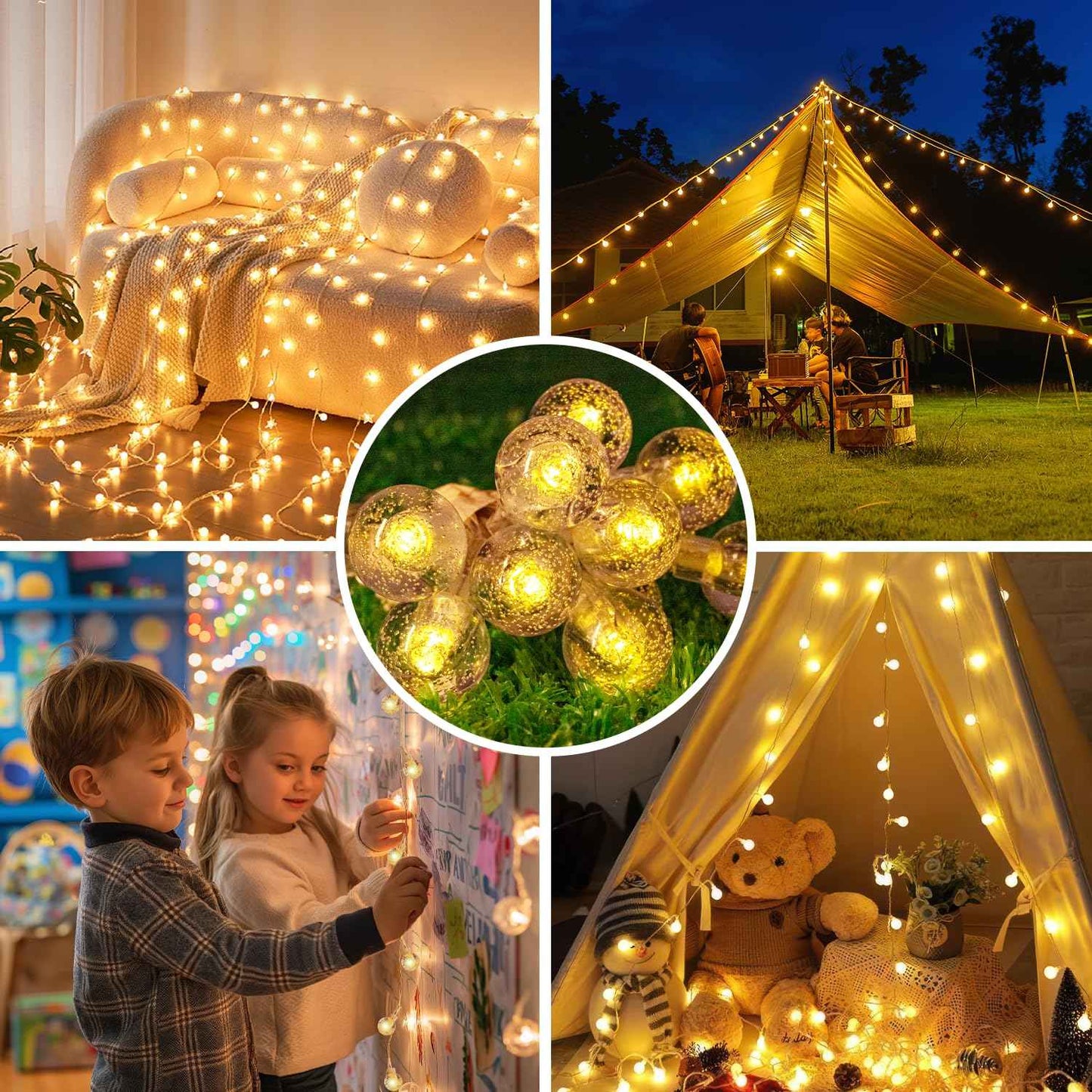 XZAI Globe Fairy String Lights, 33Ft 100LED Battery Operated with Remote, IP67 Waterproof Indoor Outdoor Hanging Crystal Beads for Home Party Patio Garden, Warm Yellow
