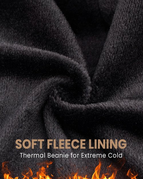 Fleece Lined Winter Beanie for Men Women Warm Windproof Beanies Hats Thick Knit Winter Hat for Cold Weather Black