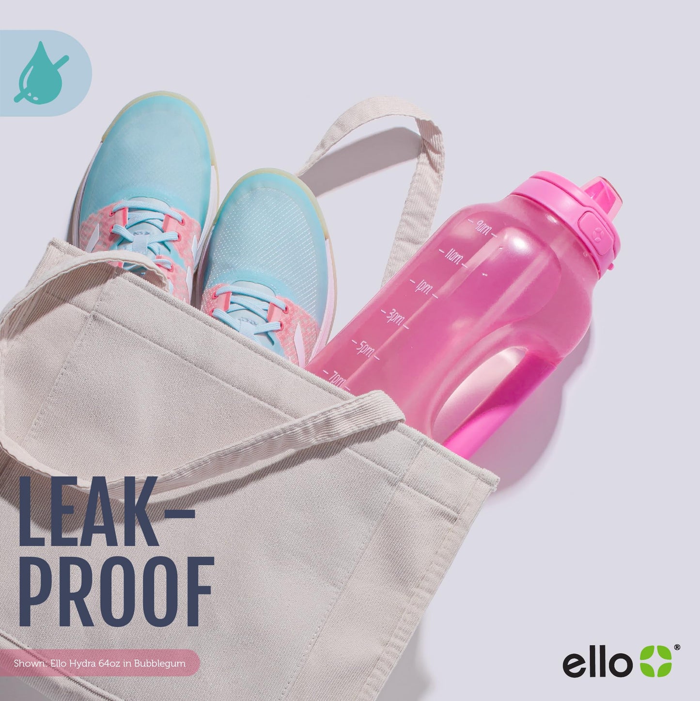 Ello Hydra 64oz BPA-Free Plastic Water Jug with Time Markers, Grey