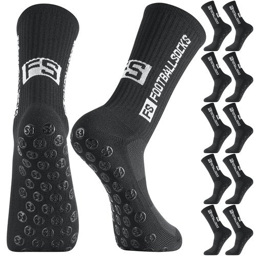 GGSTDDUP 6 Pairs Grip Soccer Socks for Men Anti Slip Athletic Socks Non-Slip Sports Football Basketball Socks with Grip Pads (Black)
