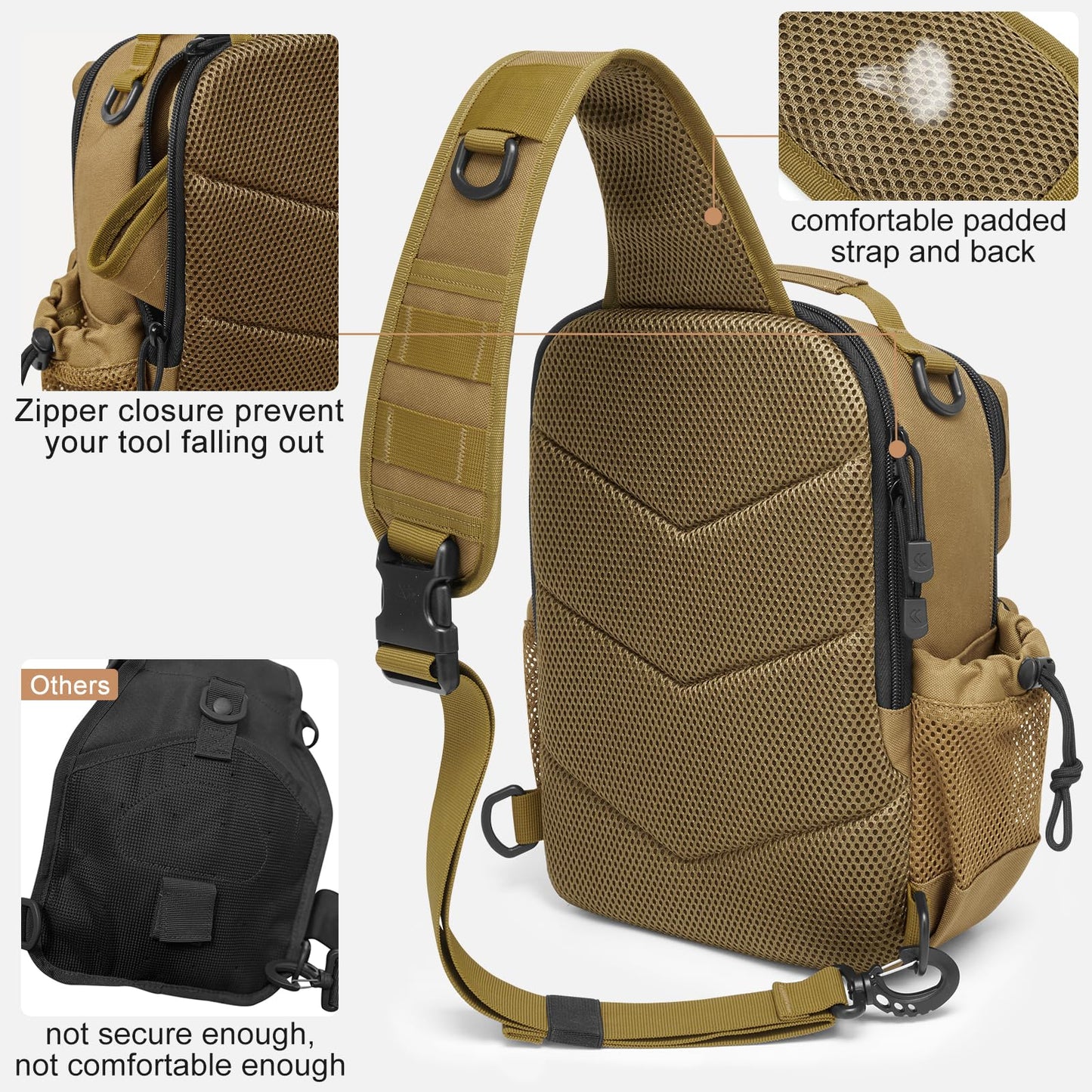 G4Free Tactical Sling Bag for Men Women, EDC Concealed Carry Bag (Khaki)