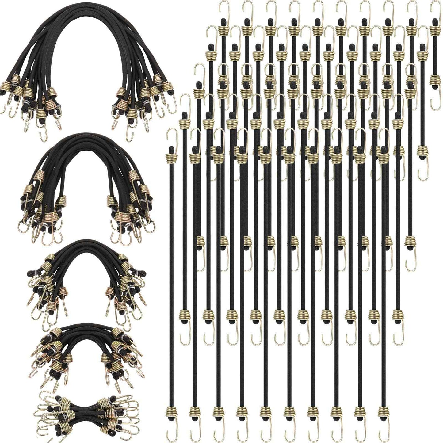 GliCraft 50 Pcs Mini Bungee Cords with Hooks Small Bungee Cords Short Elastic Straps for Luggage Bikes Camping Tools Tarp Cargo Motorcycle(2/4/6/8/10 Inch,Black)