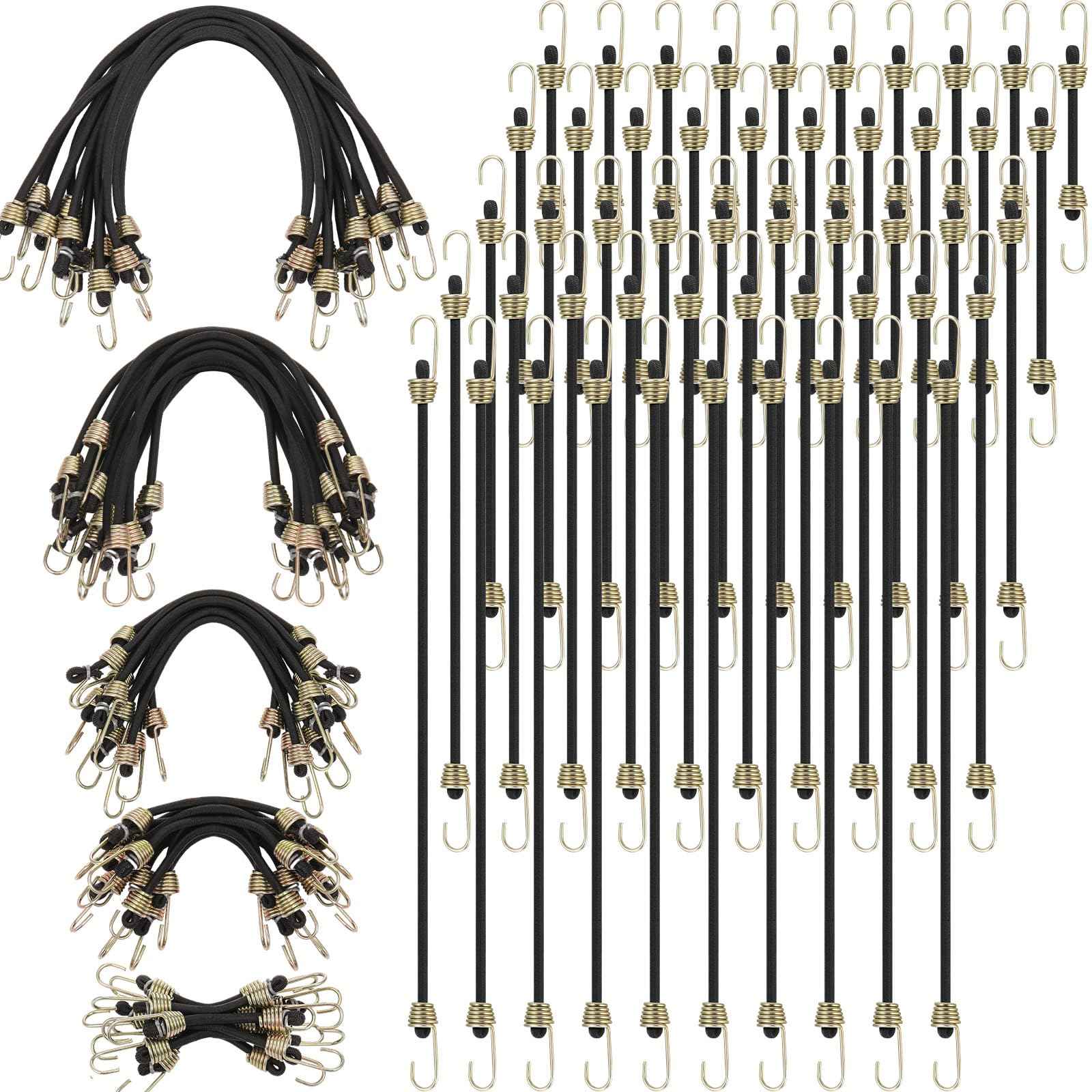 GliCraft 50 Pcs Mini Bungee Cords with Hooks Small Bungee Cords Short Elastic Straps for Luggage Bikes Camping Tools Tarp Cargo Motorcycle(2/4/6/8/10 Inch,Black)