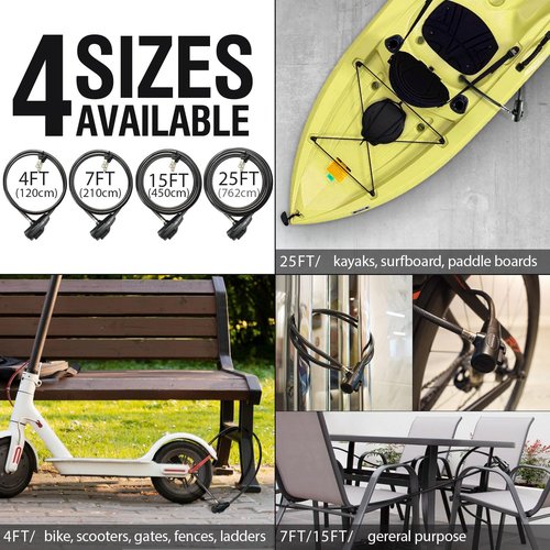 MARQUE Bike Lock with Key - Anti-Theft Security Cable for Bicycles, Scooters | 3/8” (4Ft, 7Ft, 15Ft, 25Ft) Options