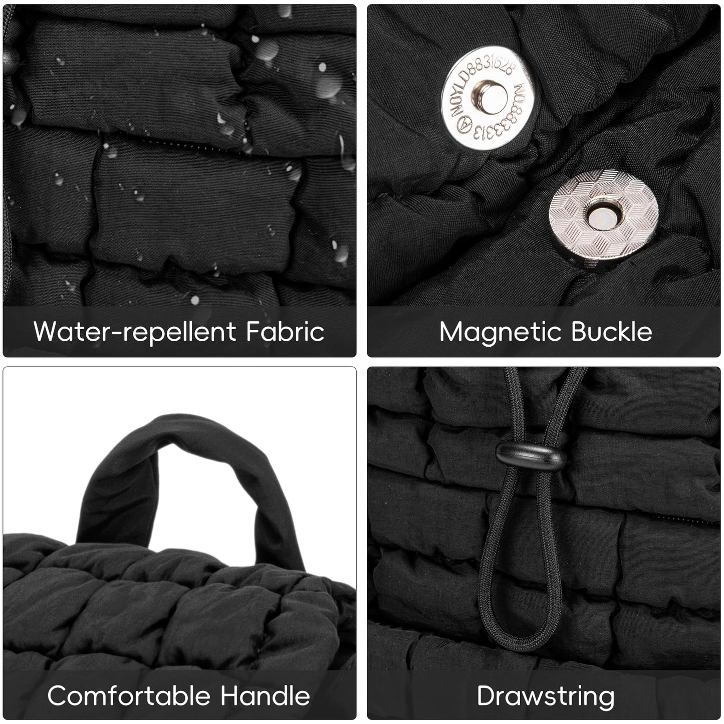 CLUCI Puffy Quilted Backpack for Women, Casual Lightweight Daypack for Women Travel (Black)