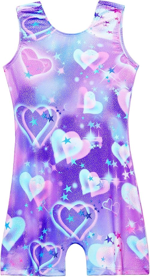 Domusgo Gymnastics Leotards - Sparkly One-Piece Unitard for Girls | Pro Kids Biketard with Shorts