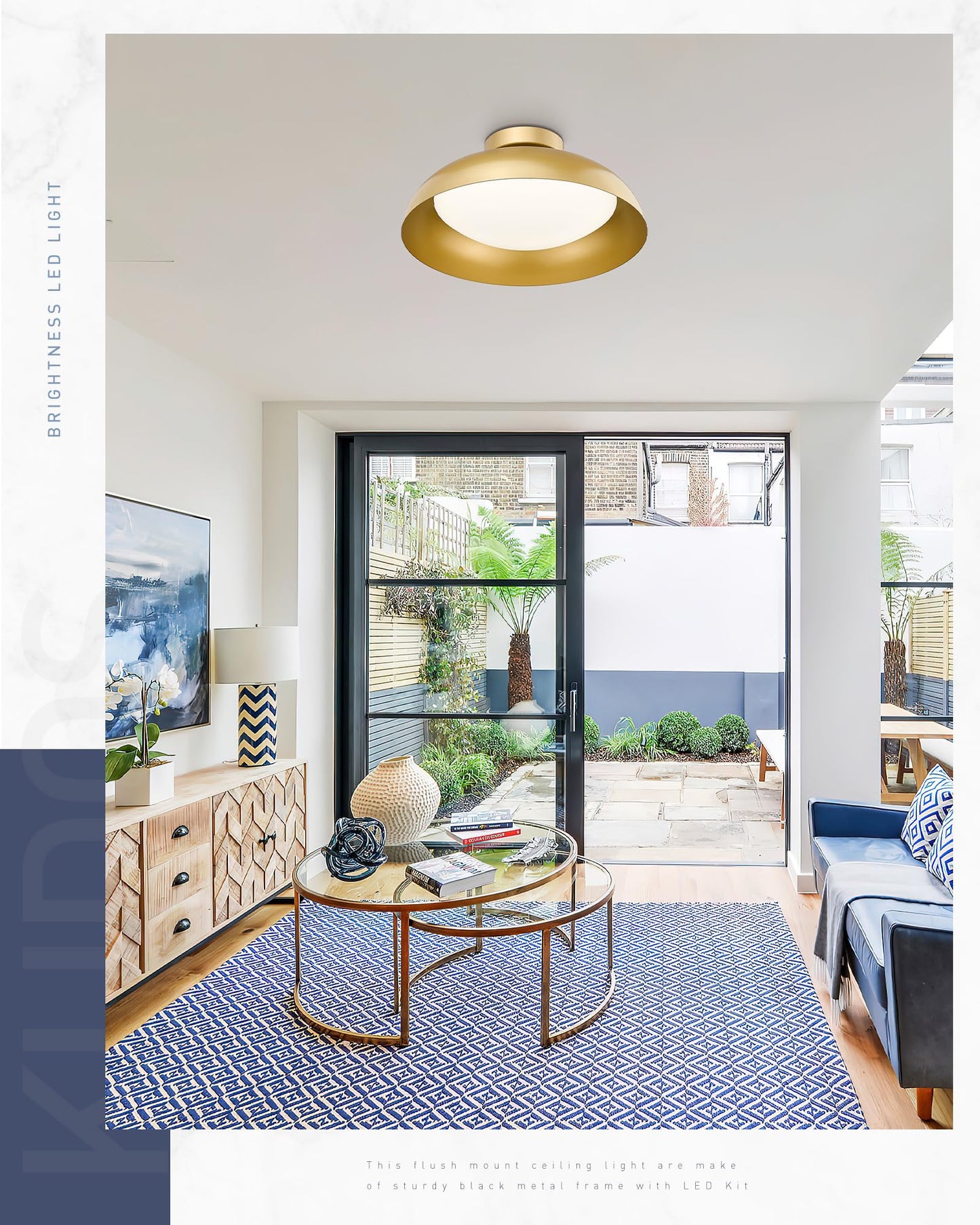 kudos Gold Semi Flush Mount Ceiling Light, 16 Inch LED Ceiling Light Fixtures, 23W/1300Lm Light Fixtures Ceiling Mount, 5CCT Adjustable, KDCL02-GD