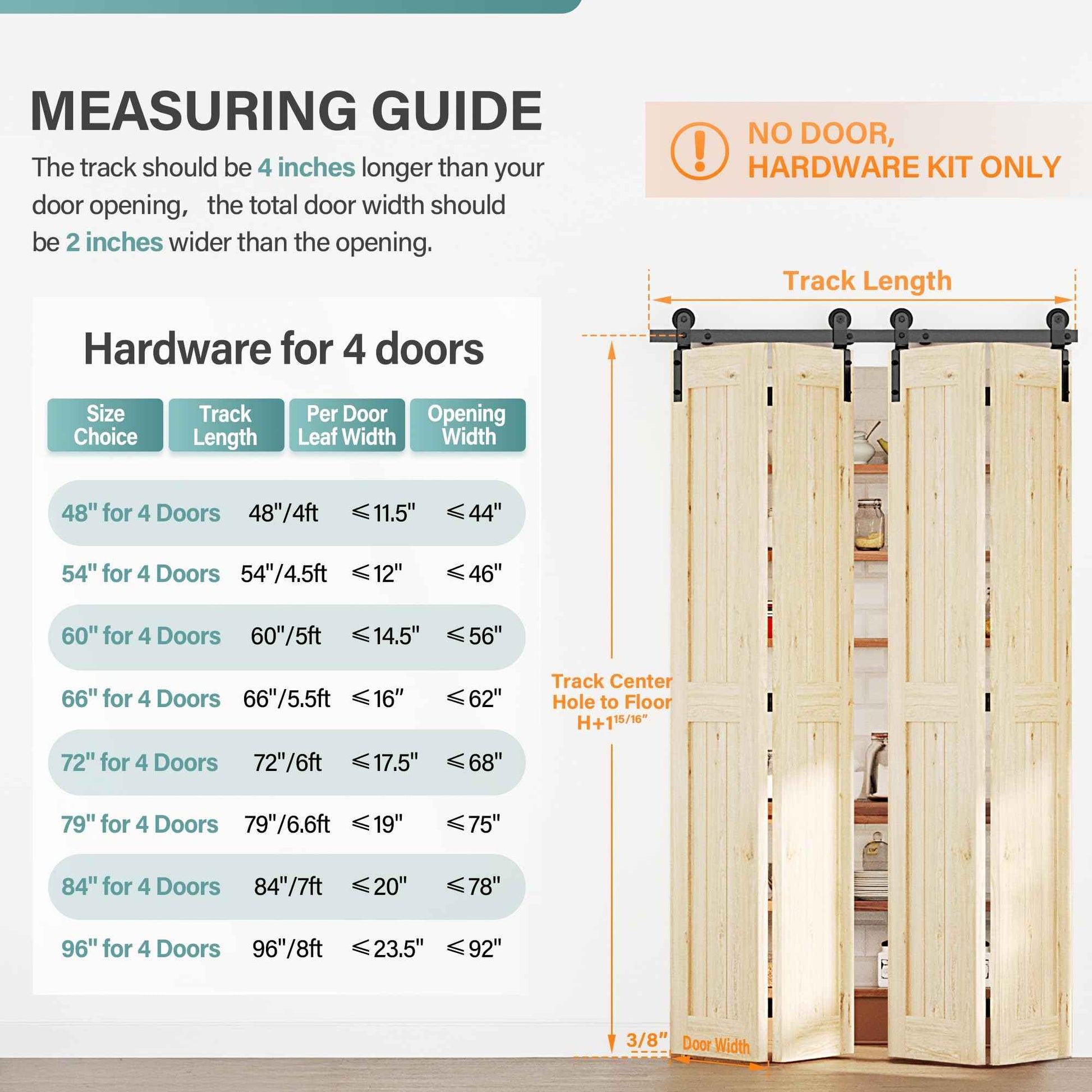 WINSOON Bifold Door Hardware for Closet: Heavy Duty Bi Fold Barn Door Hardware Kit - 72" Track Folding System for Max Four 17.5" Doors Panels 68" Opening - Slide Quietly, Doors Not Included