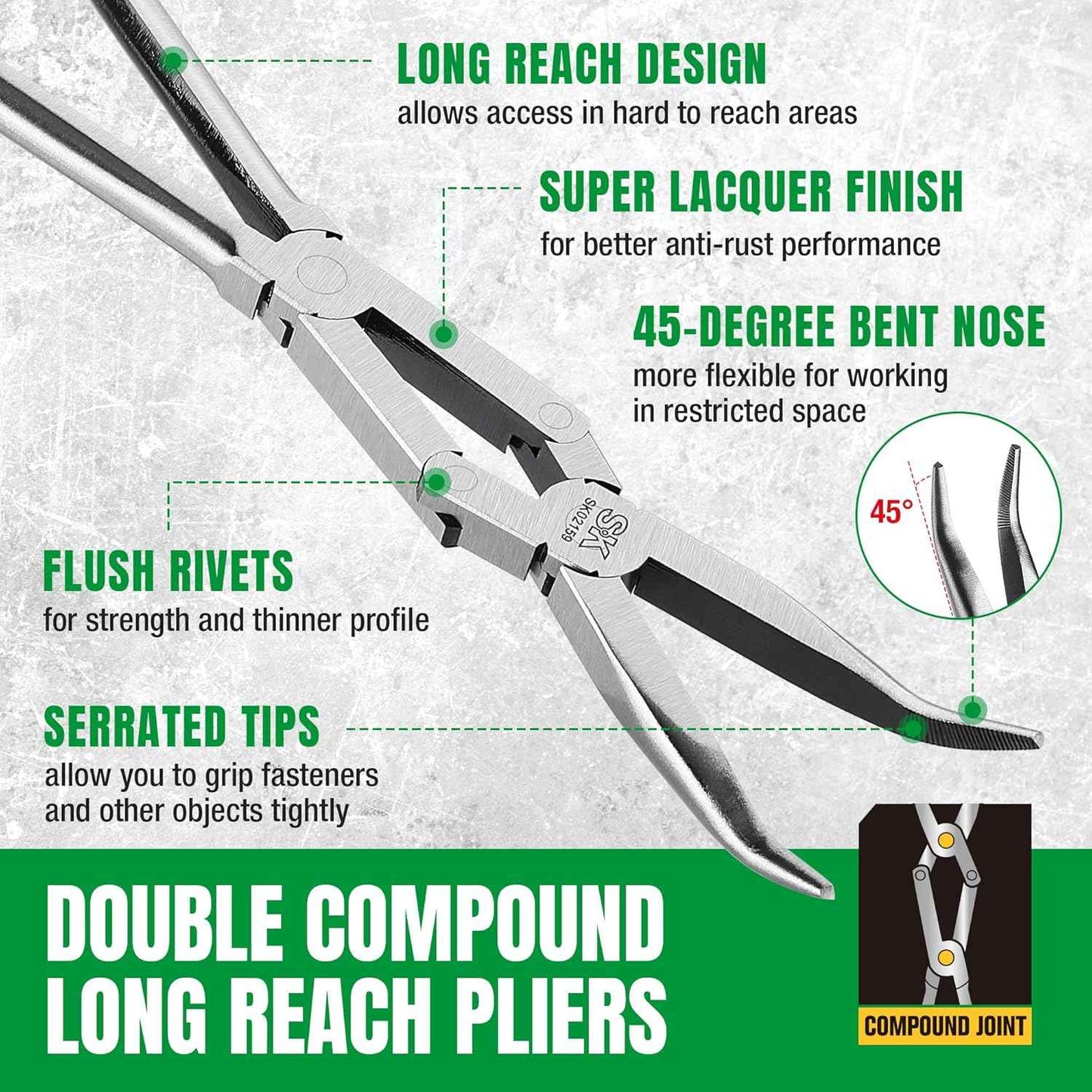 Premium 2-Piece Long Reach Pliers Set - 13-Inch Straight & 45° Bent Nose with Comfort Grips