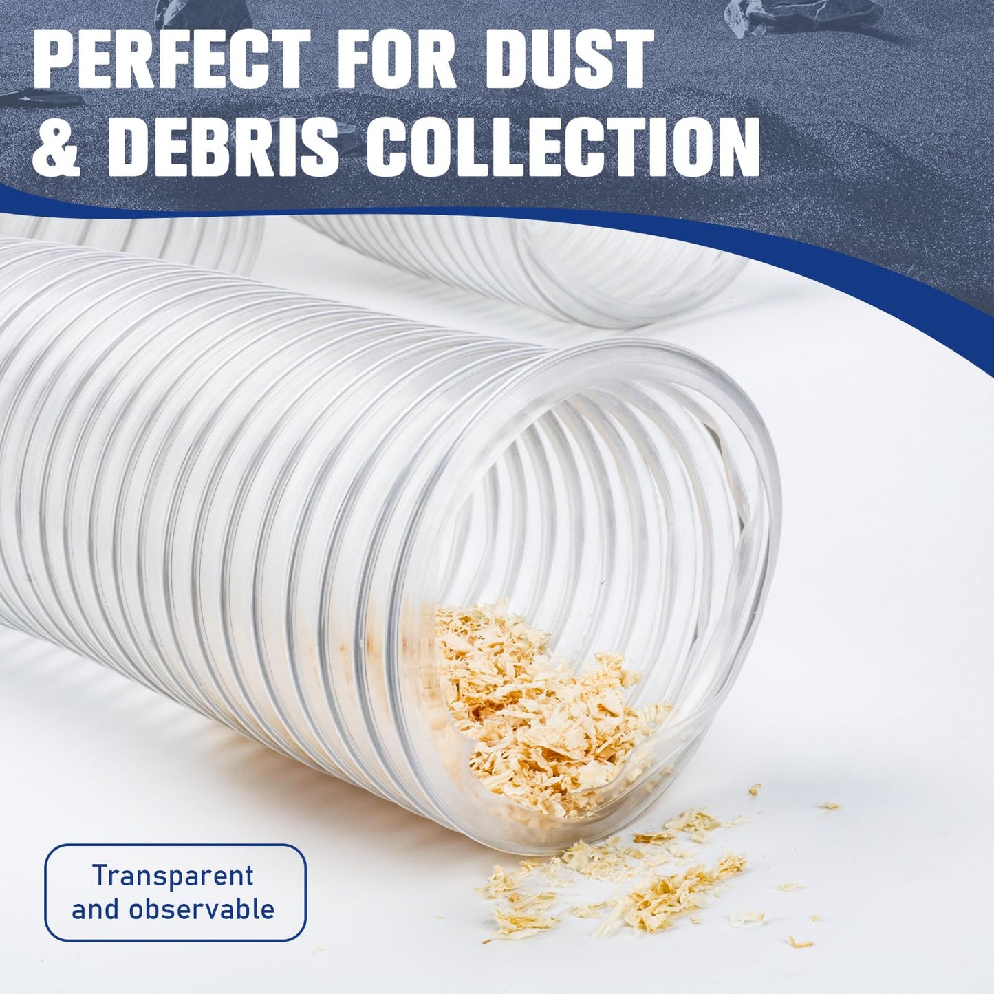 ODDMUCK 4" x 10' PVC Dust Collection Hose Clear Flexible Fume Debris Vacuum Collection Hose with 4 Clamps for Woodworking Dust Collection Systems