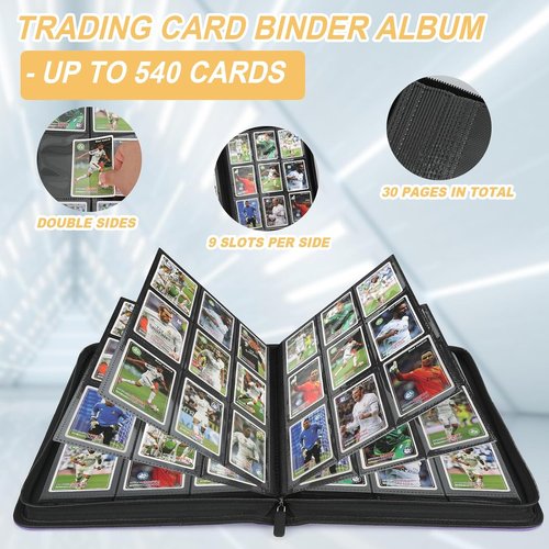 GERMUN Trading Card Binder - Premium 9 Pocket Album for 540 Cards | Double-Sided, Black Cover