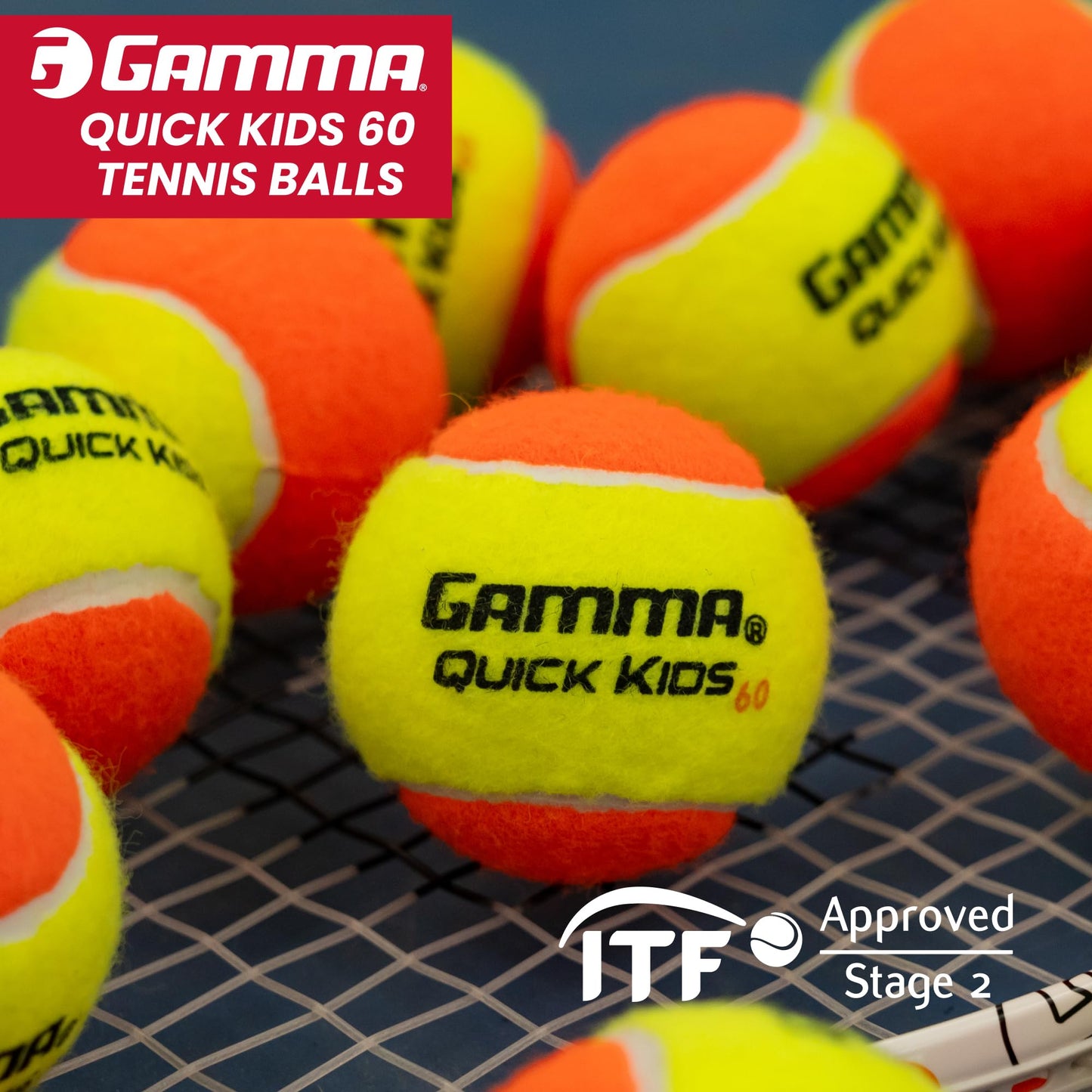 Gamma Quick Kids 60 Training Tennis Balls for Kids & Beginners, Low-Compression Core Reduces Speed & Bounce, Great for Tennis Practice, USTA & ITF Approved for 10 & Under Tournaments, Bag of 12