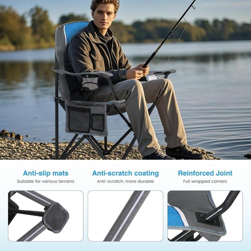 LET'S CAMP Oversized Camping Chair - Heavy Duty 350 LBS Capacity | 2-Pack with Cup Holder & Storage Bag - Blue