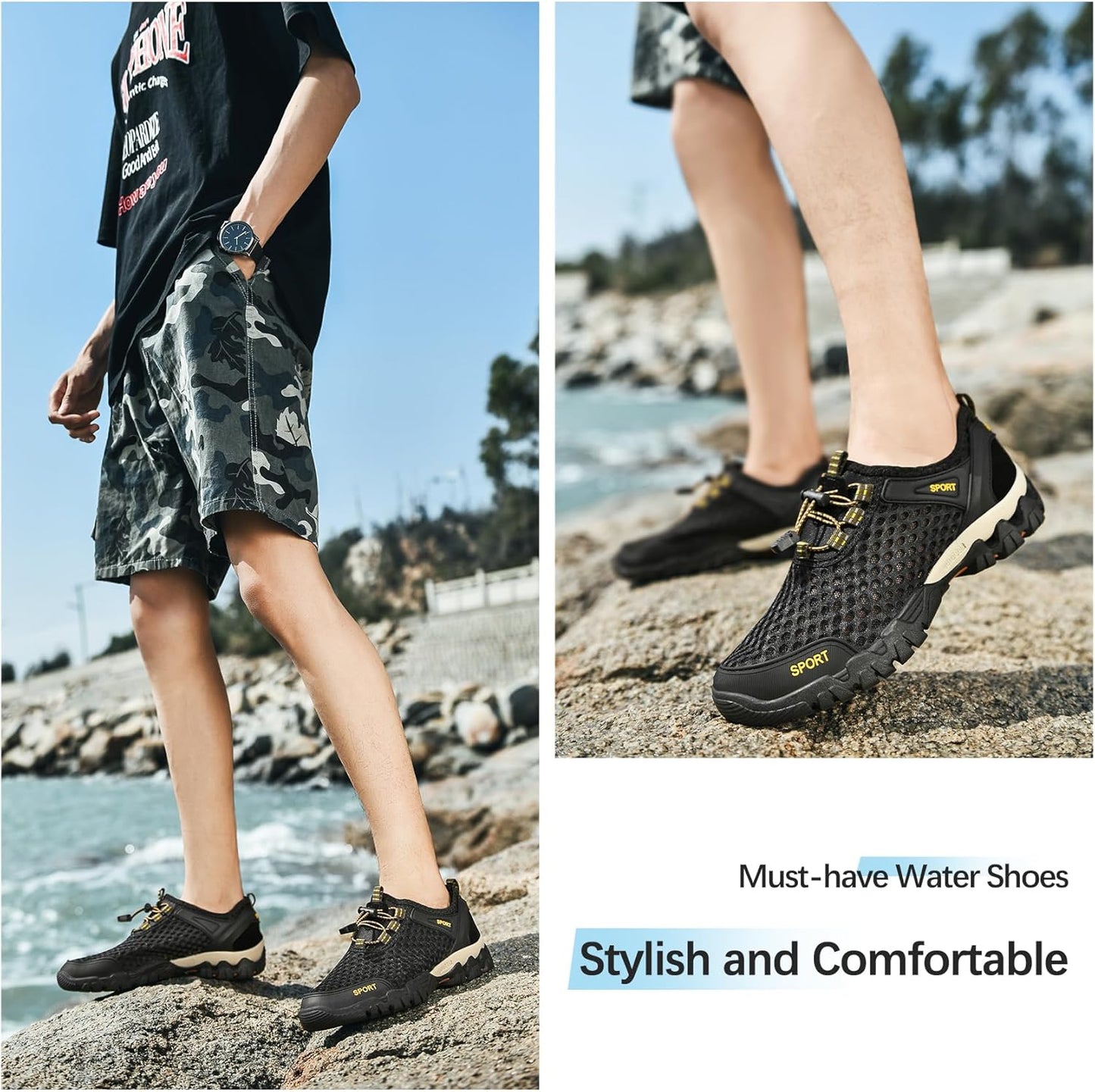Skiennix Water Shoes - Quick Drying Aqua Footwear for Men | Ideal for Hiking, Fishing, and Beach Activities