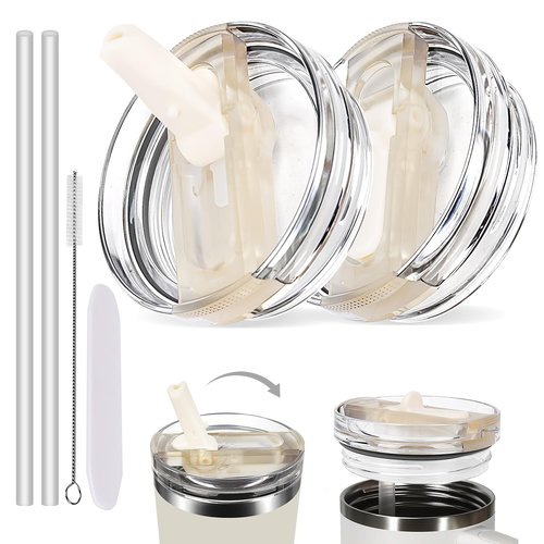 2 Pack 40oz Stanley Cup Lid Replacement - Leakproof Flip Straw Lid & Accessories Kit With 2 Lids, 2 Straws, Straw Brush, Cleaning Pry Tool for Stanley Quencher Tumbler 40oz