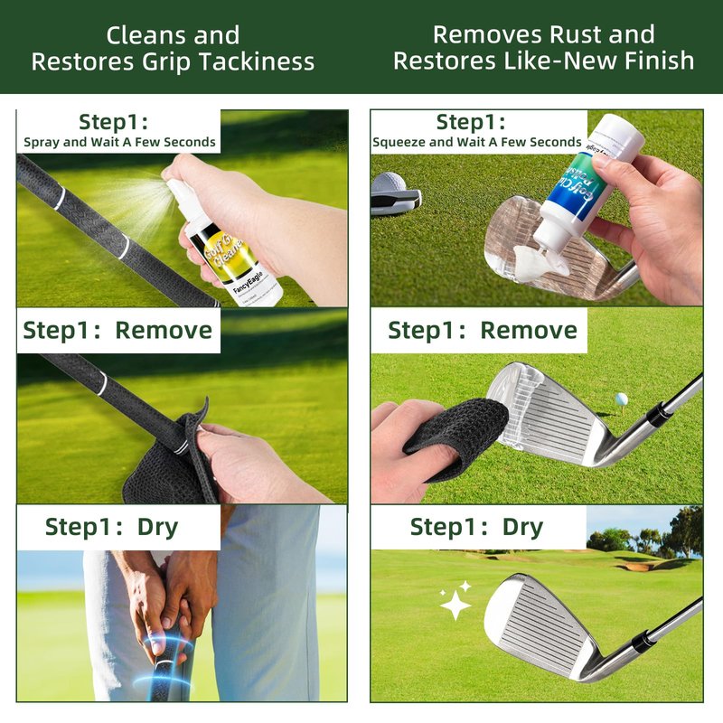 Golf Club Cleaning Kit with Club Cleaner, Grip Cleaner, Polish, Brush, Magnetic Golf Towel & Leather Bag | Restores Clubs, Removes Rust & Scratches, Renews Grip Tackiness, Premium Gifts for Golfers