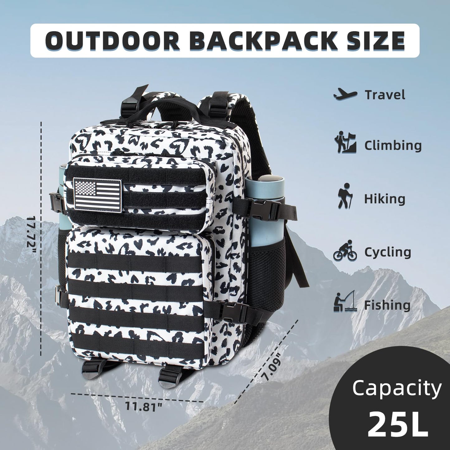 CtopxCone 25L Small Military Tactical Backpacks For Men Camping Hiking Trekking Daypack With Bottle Pouch Bug Out Bag Lage MOLLE DayPack - 25L Heart Print Work Pack Daily Backpack